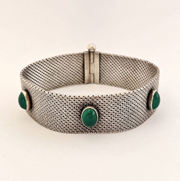Silver bracelet with green agate cabochons - Image 6