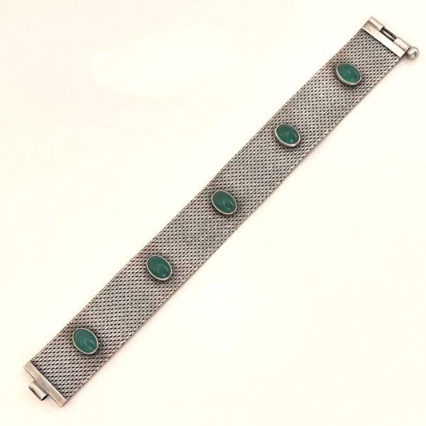 Silver bracelet with green agate cabochons - Image 5