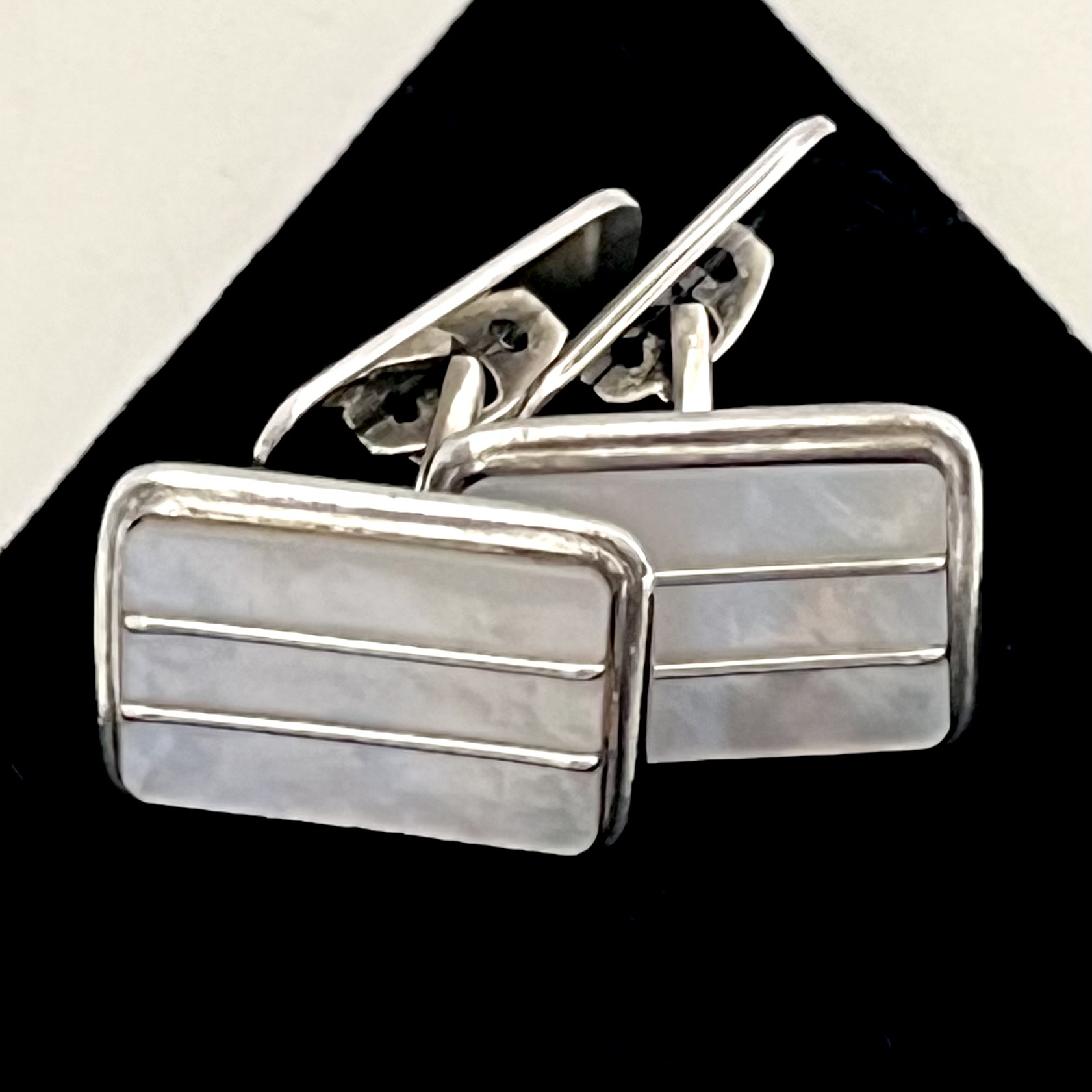 Manschettenknöpfe Silber Perlmutt Art Deco